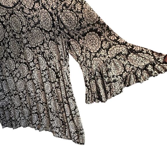 Ivy Jane Black & White Boho Y2K Ruffle Babydoll Retro Tunic Sz M Flutter Sleeves - Picture 8 of 16